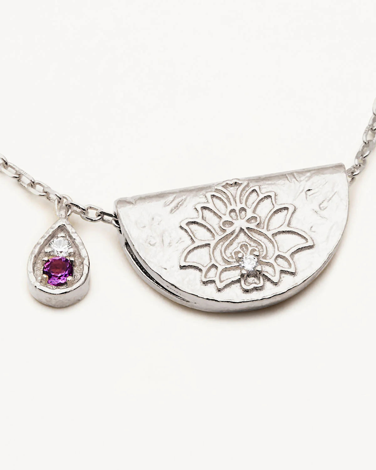 Sterling Silver Lotus Birthstone Necklace - AMETHYST