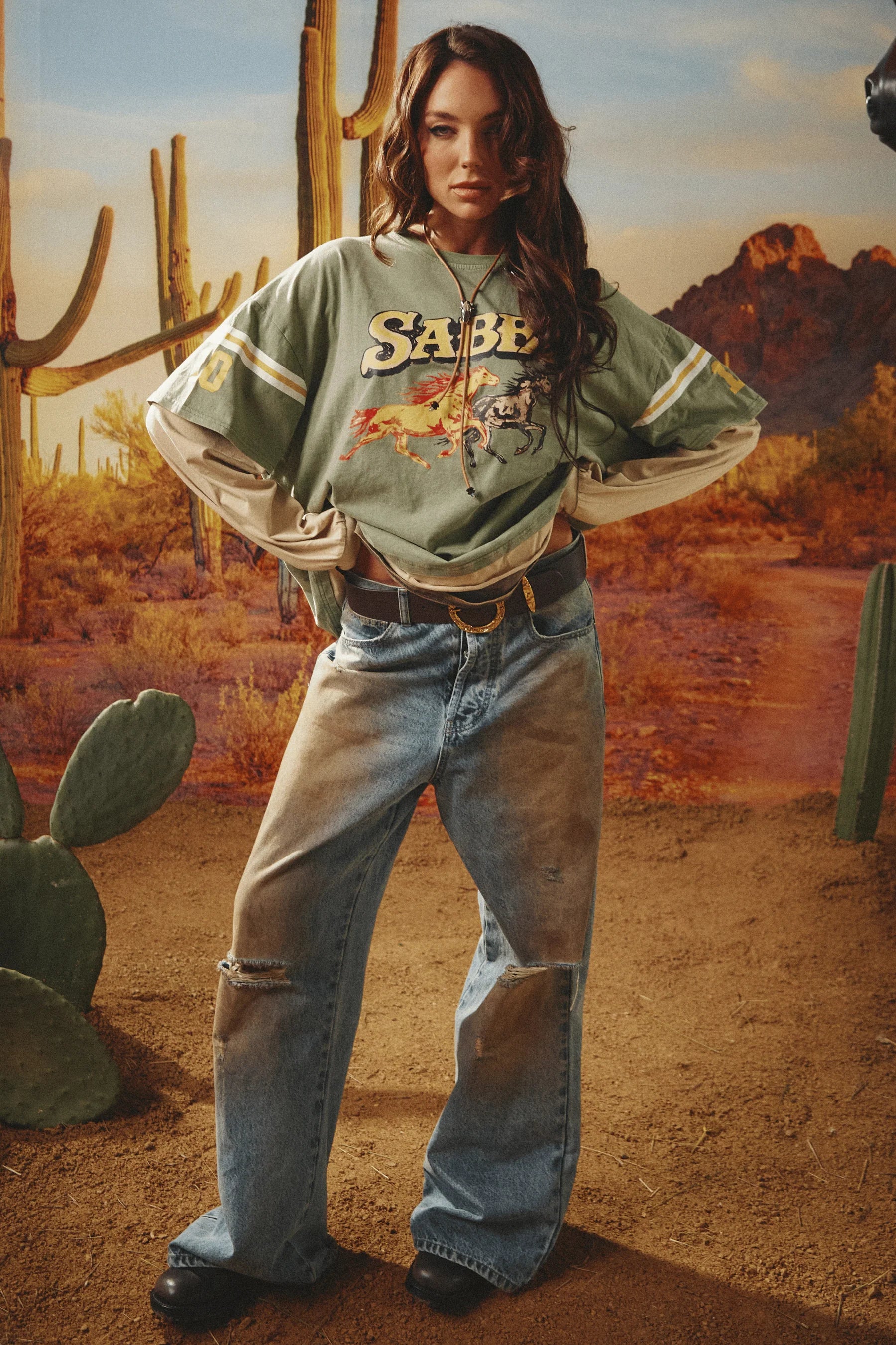 NEIGH SAYER LONG SLEEVE TEE - GREEN