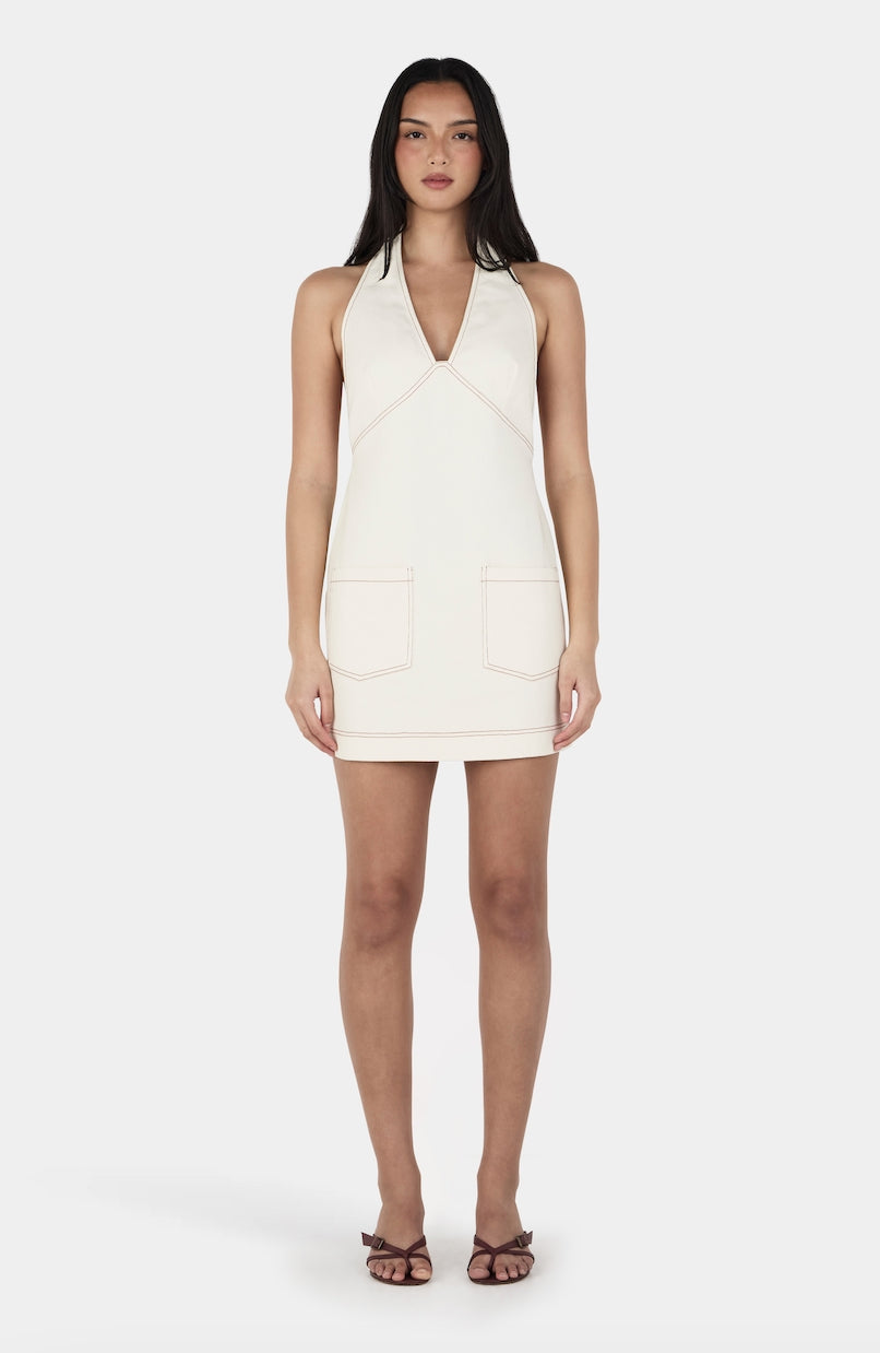 LILAH DENIM MINI DRESS - ECRU