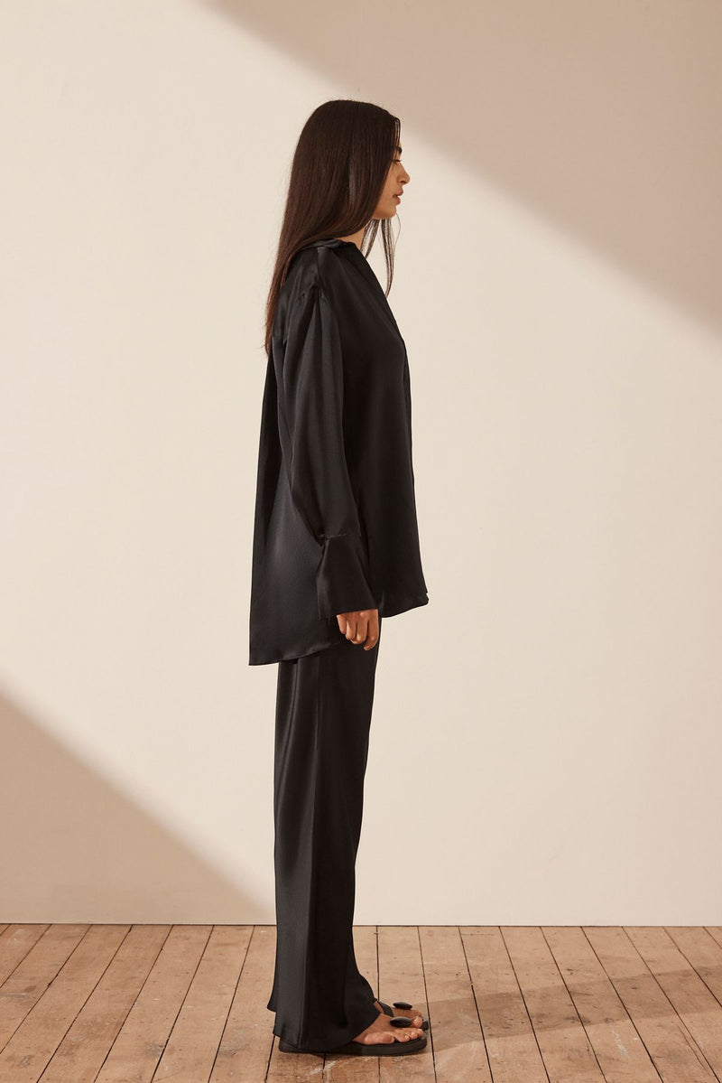 MEZZANOTTE SILK TUXEDO SHIRT - BLACK