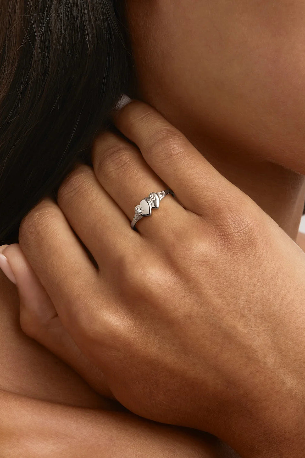 Forever Intertwined Heart Signet Ring Sterling Silver