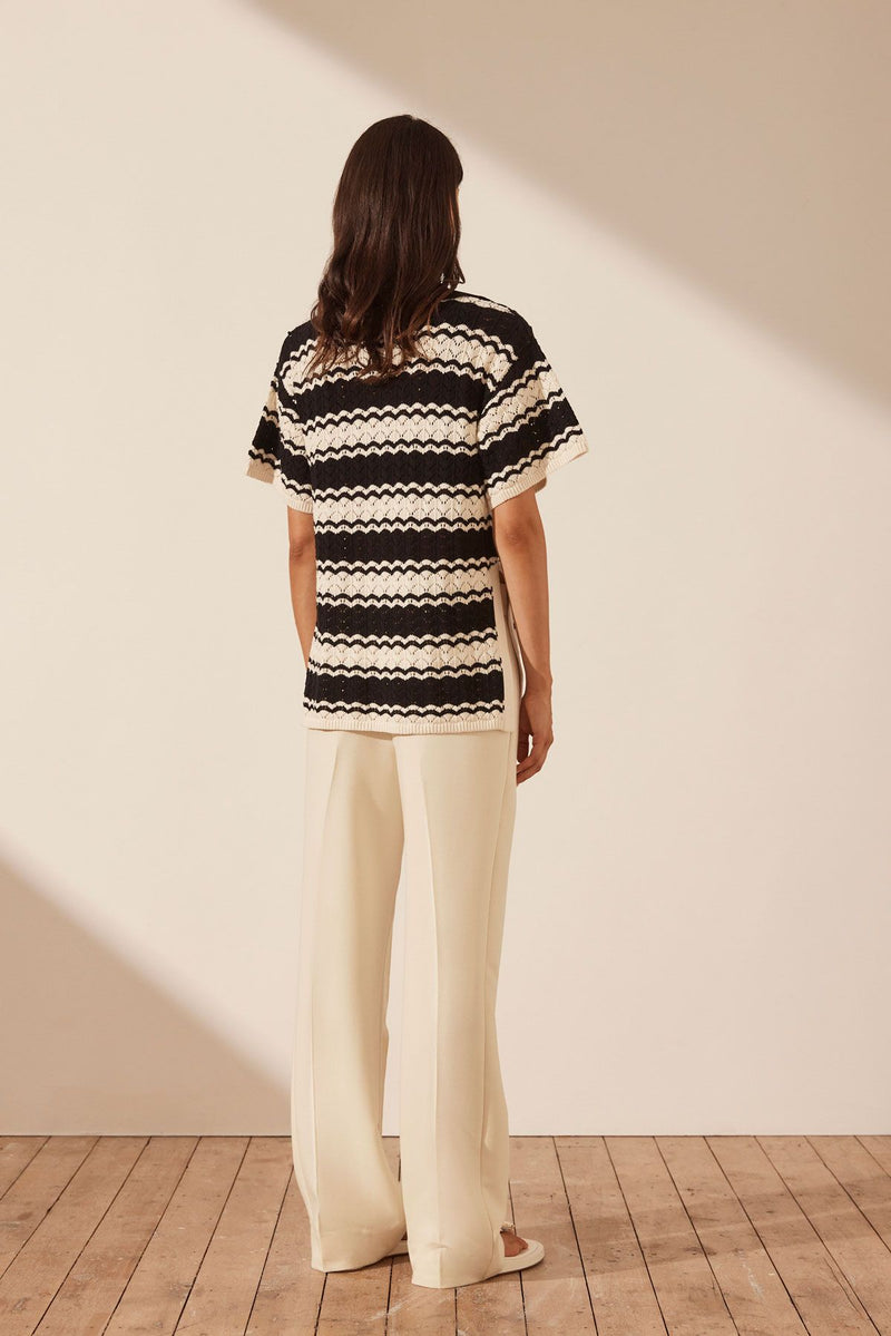 RAVELLO CROCHET RELAXED SHIRT - CREAM/ BLACK