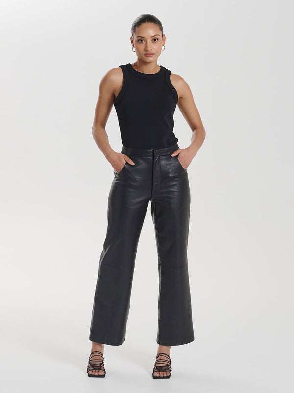 Claudia High Waisted Leather Pant - Black