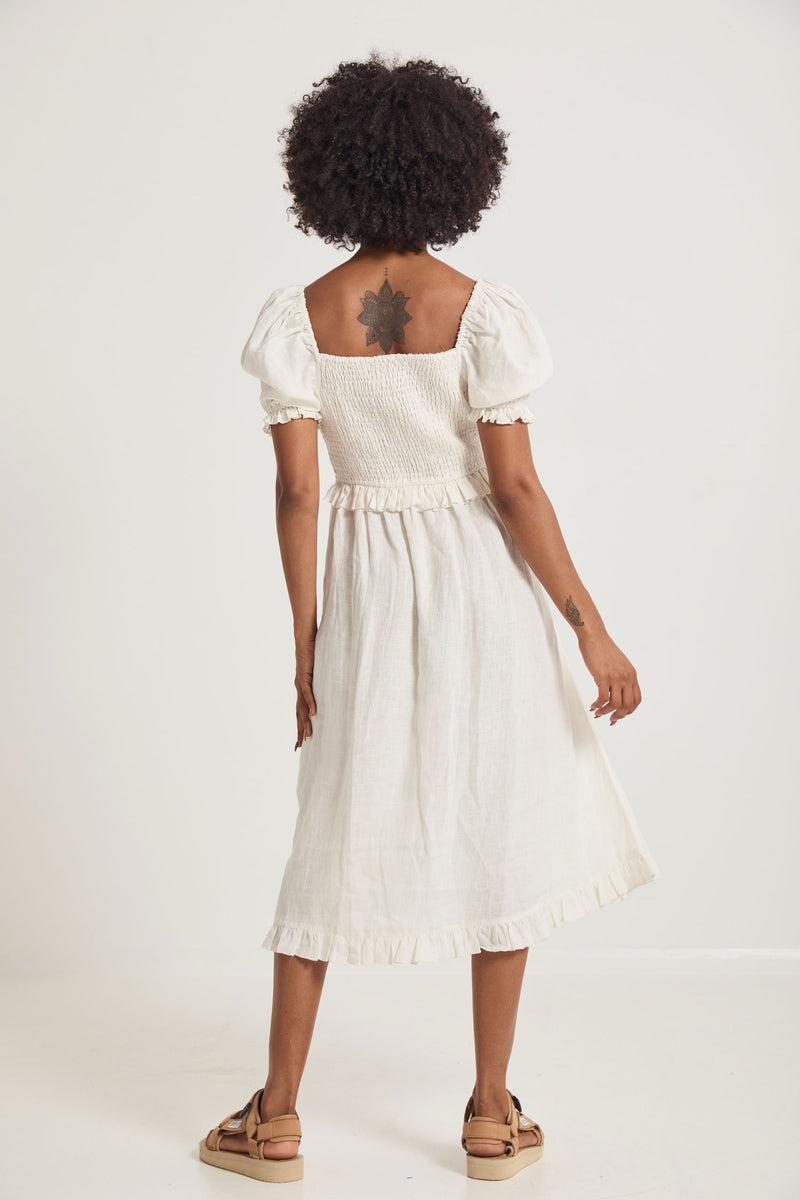 Gjelina Linen Midi Dress - Natural White - Saint Helena
