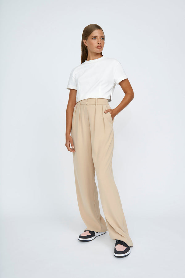 PLEAT FRONT PANT - SAND