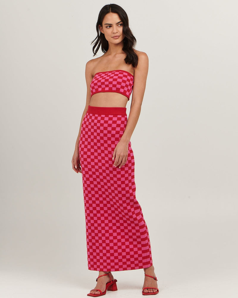 VALERY BANDEAU TOP - PINK RED CHECK