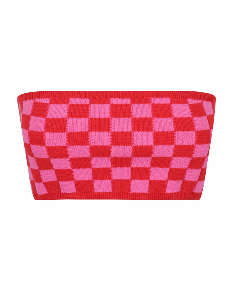 VALERY BANDEAU TOP - PINK RED CHECK