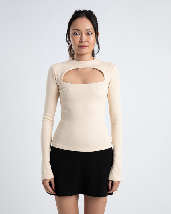 LONG SLEEVE CUT OUT TOP - CREAM
