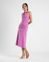 COLLARED V DRESS - FUCHSIA